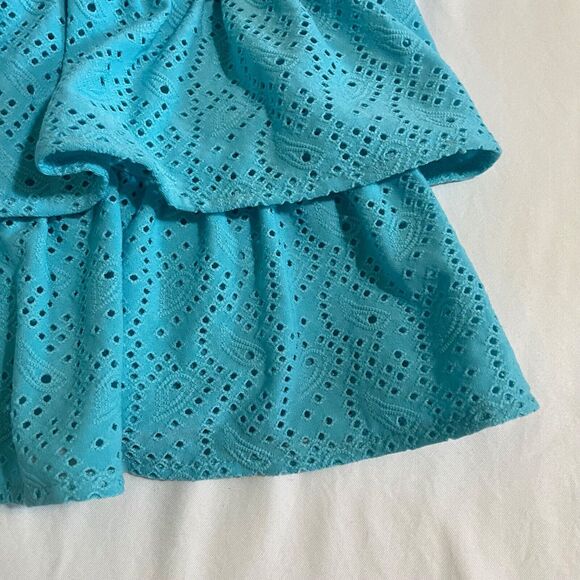 Michael Kors Tiered Ruffle Eyelet Skirt Smocked Waist Blue Medium NWT - Picture 4 of 13